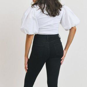 JUST BLACK DENIM | CROP FLARE WITH CURVED HEM, 31